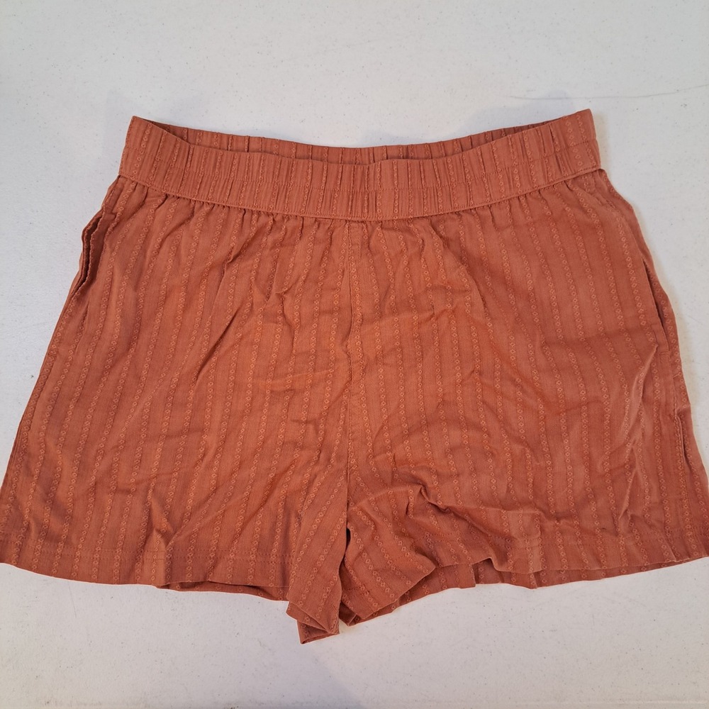 A New Day Shorts Women Large Rust Orange Textured Dobby Stripe Elastic 1510-182